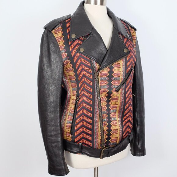 ETRO leather jacket 48 US 12 dragon embroidered black brocade - Picture 9 of 16